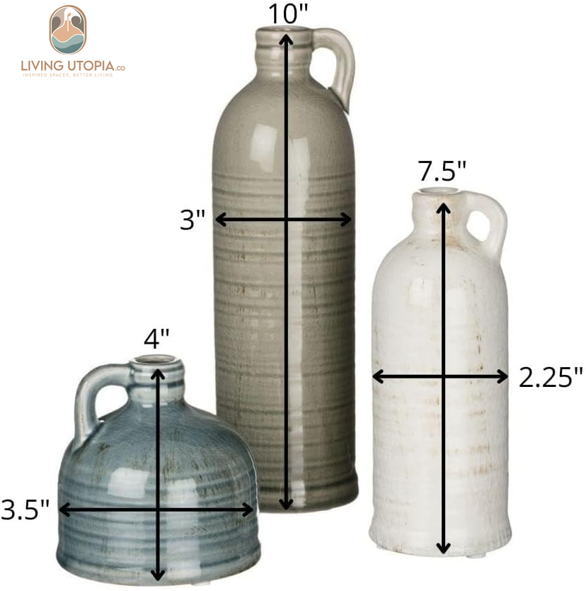 Ceramic Jug Vase Set, Farmhouse Decor, Kitchen, Bedroom, Office, Living Room, Bathroom, & Coffee Table Centerpiece Decorations, Vases for Decor, Mantle & Shelf (CM2431)