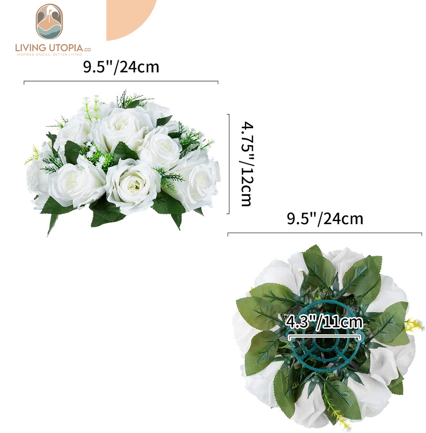 Pcs of 2 Fake Flower Ball Arrangement Bouquet,15 Heads Plastic Roses with Base, Suitable for Our Store'S Wedding Centerpiece Flower Rack for Parties Valentine'S Day Home Décor (Pure White)