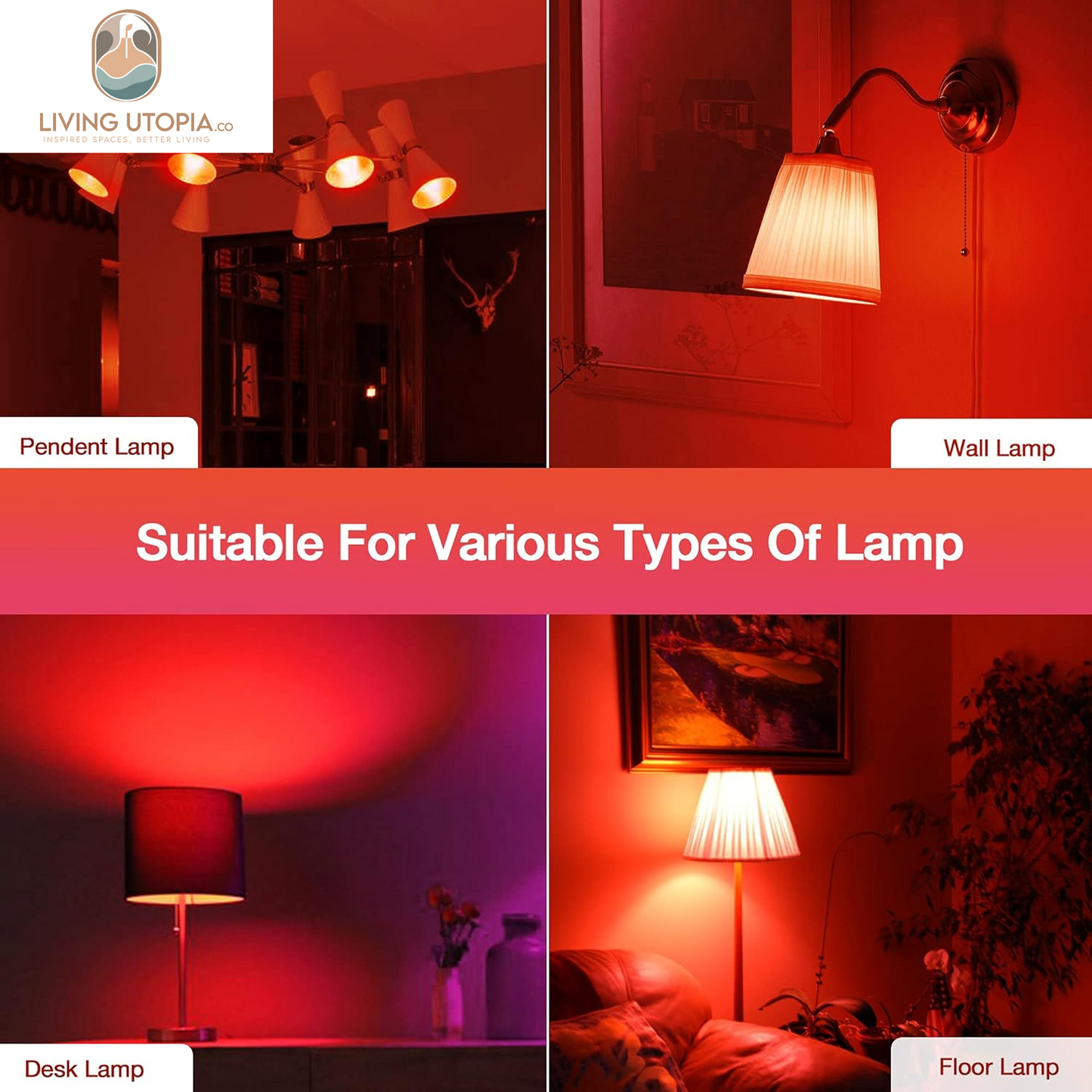LED Red Light Bulb 60W Equivalent, A19 LED E26 Base Red Color Light Bulbs, 9W Red LED Bulb for Halloween, Christmas Decoration, Party, Bars, Porch Lights, Holiday Mood Lighting, Pack of 2