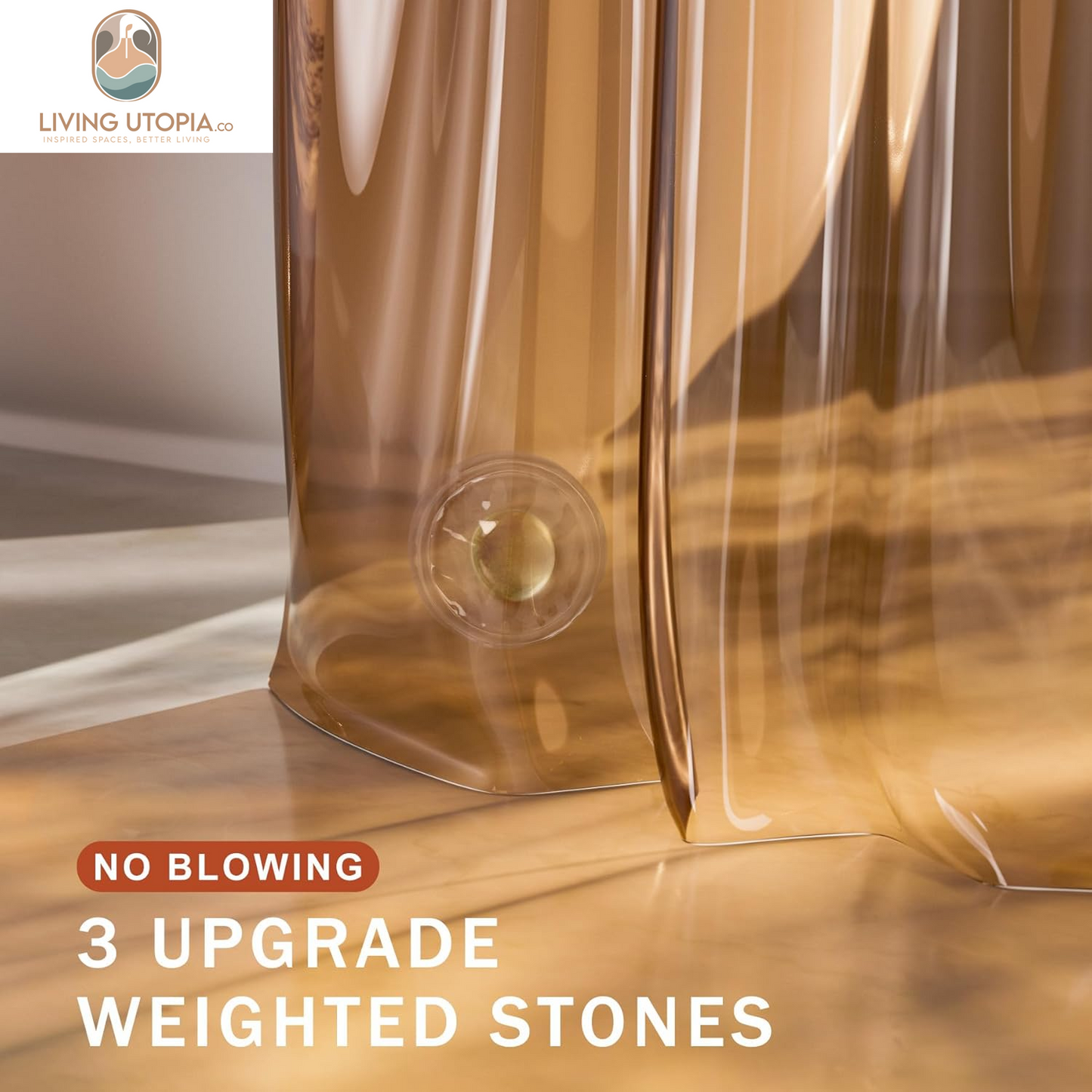 Shower Curtain Liner, 100% EVA Soft Clear Amber Heavy Duty Shower Curtain and Liner 2-In-1, 72X72 Luxury Plastic Weighted Bathroom Shower Liner, 12 Rustproof Grommets & 3 Heavyweight Stones