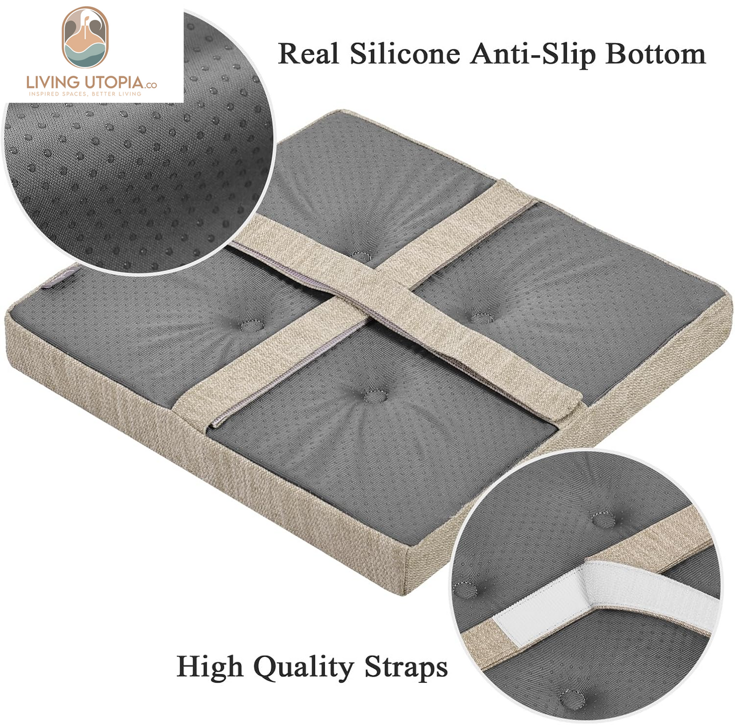 12 Inches Square Seat Cushion Set of 2, Super Soft Bar Stool Square Seat Cushion with Ties- 2 Pads Only, Beige (12'' (30CM))