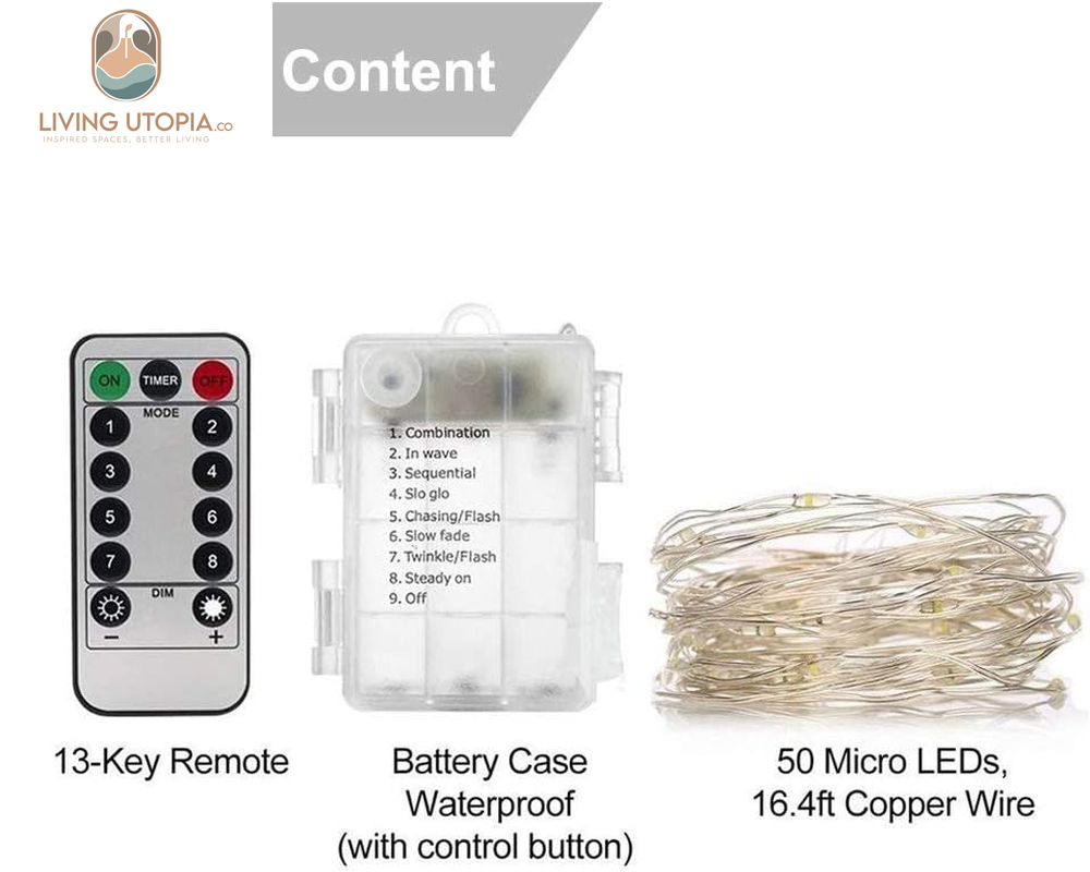Fairy Lights,2-Pack Battery Operated Waterproof Cool White 50 LED Fairy String Lights,16.4Ft Silver Wire Light with Remote Control for Christmas Parties,Garden and Home Decoration