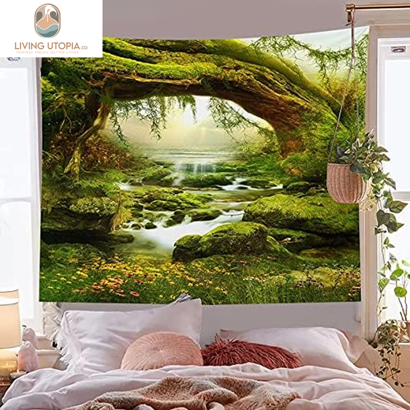 Forest Tapestry Home Decor Landscape Natural Tapestry Living Room Bedroom Decoration Tapestry Magic Tapestry Curtain XGXL (Sunlight&Creek, 90.5''L×70.8''W) XGXL