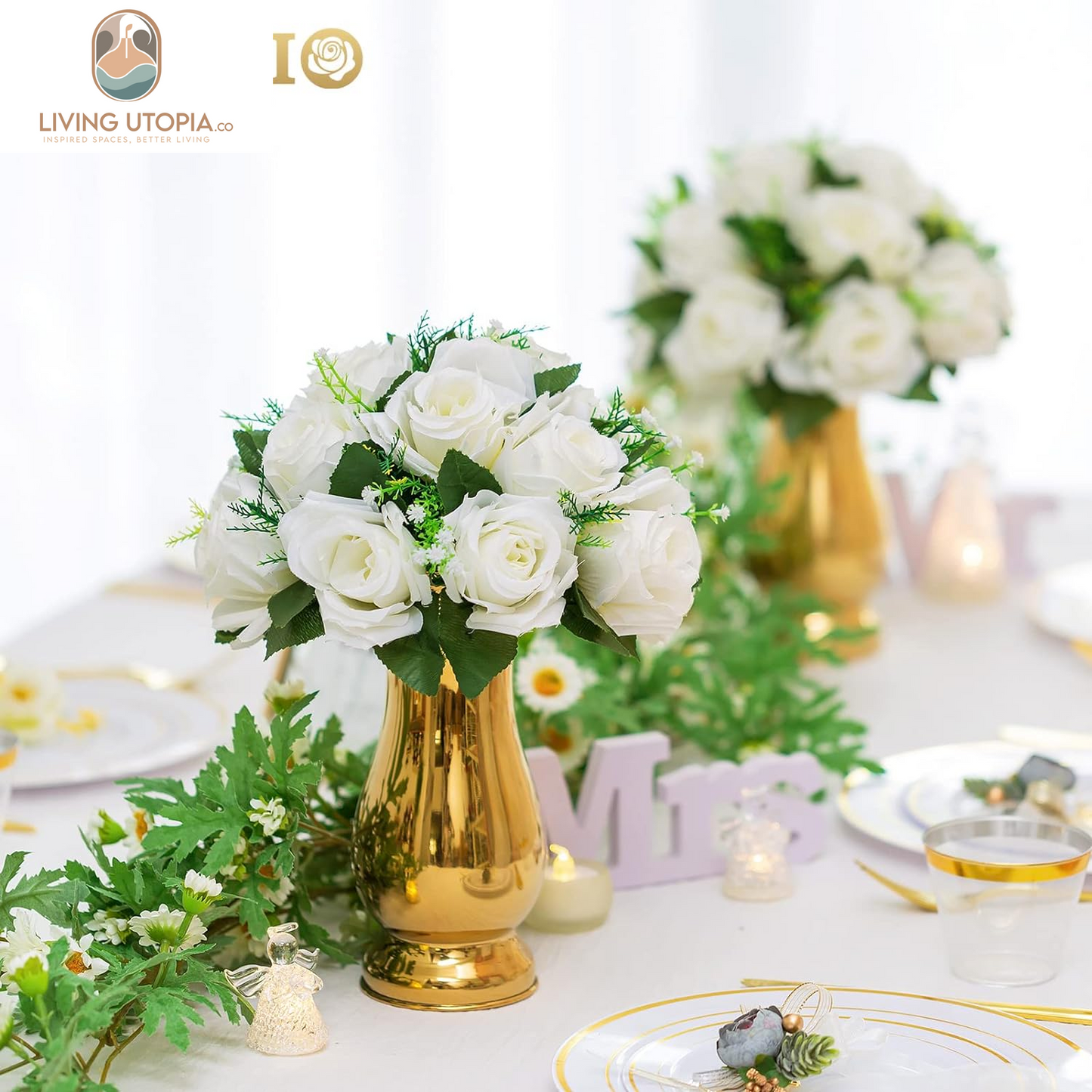 Pcs of 2 Fake Flower Ball Arrangement Bouquet,15 Heads Plastic Roses with Base, Suitable for Our Store'S Wedding Centerpiece Flower Rack for Parties Valentine'S Day Home Décor (Pure White)