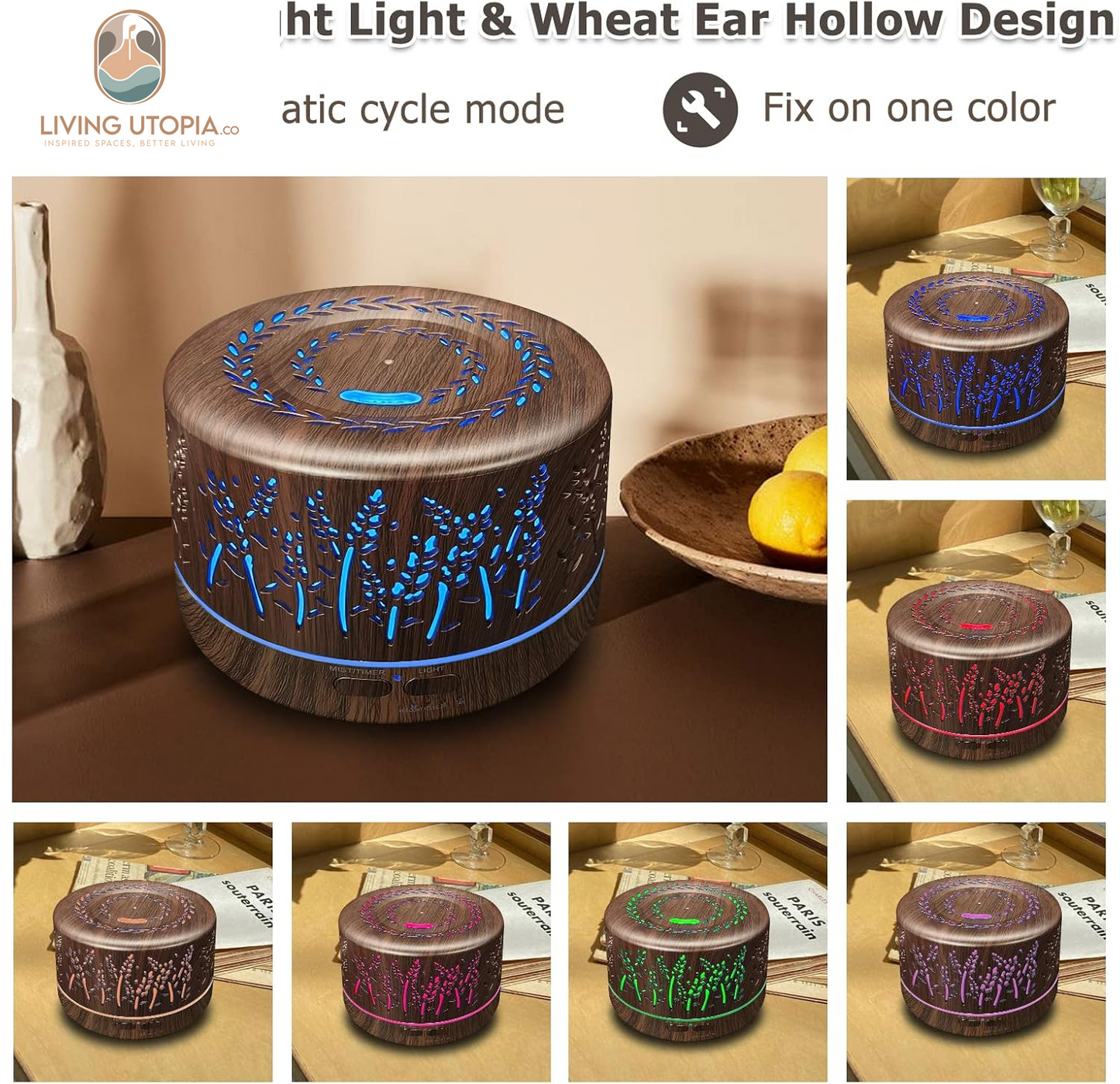 Diffusers for Essential Oils Large Room 600Ml,Essential Oil Diffusers for Home with R/C,Cool Mist Humidifier,7 Colors Lights & 3 Mist Mode Waterless Auto off for Office