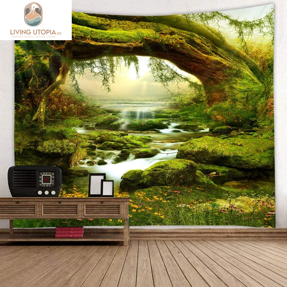Forest Tapestry Home Decor Landscape Natural Tapestry Living Room Bedroom Decoration Tapestry Magic Tapestry Curtain XGXL (Sunlight&Creek, 90.5''L×70.8''W) XGXL