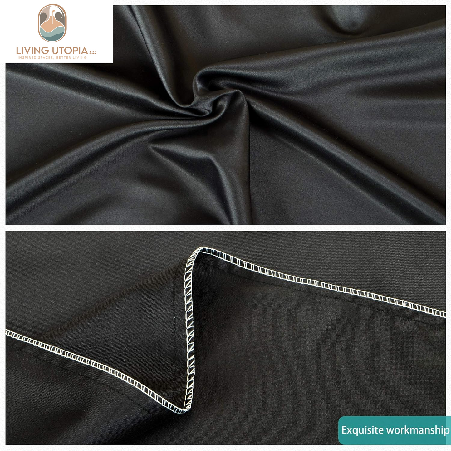 2 Pack Zipped Satin Standard Pillowcases for Hair and Skin, Silky and Super Soft (20"X26") Zippered Satin Pillow Cases, Black, 20X26 Inches