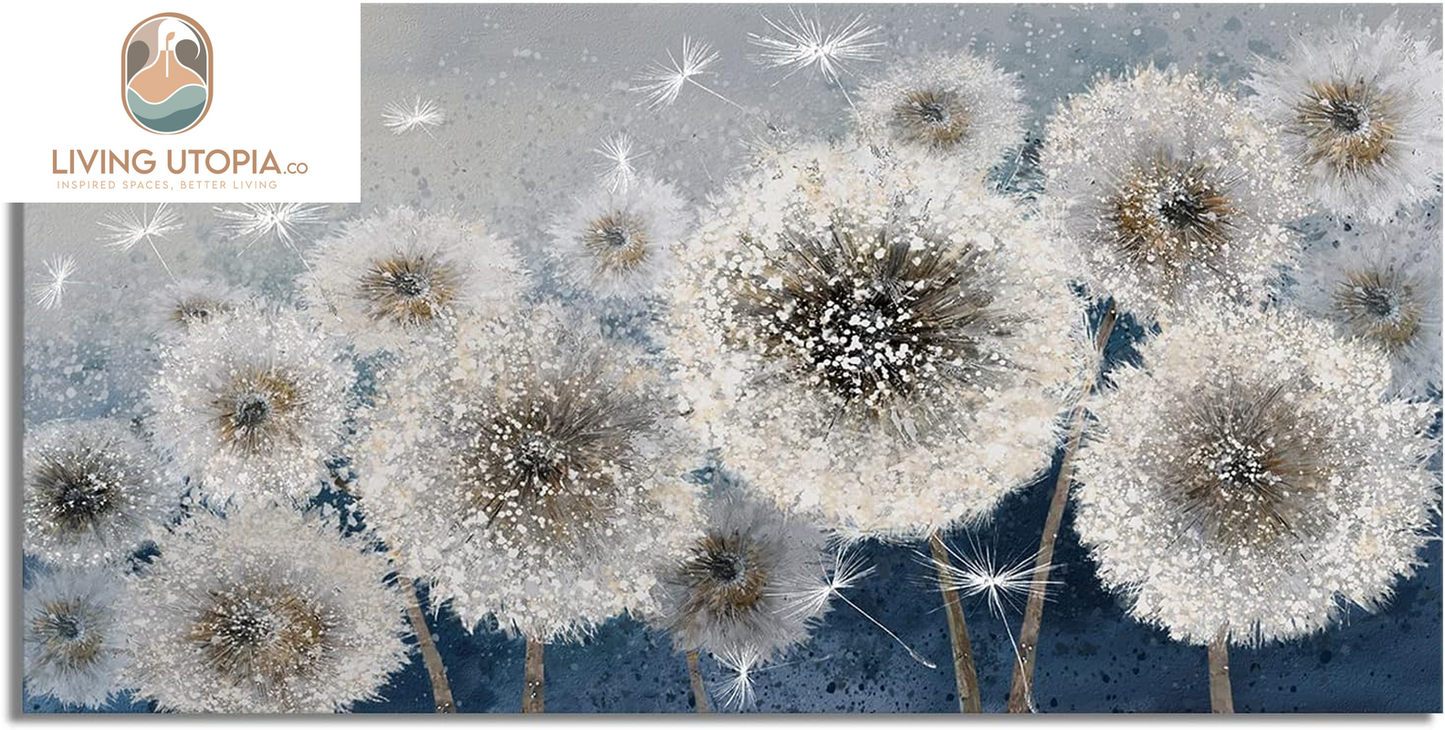 Wall Decor Living Room - Wall-Art for Living Room, Canvas Art/Pictures for Bedroom | Blue Dandelion 24X48 Inches Large Wall Art