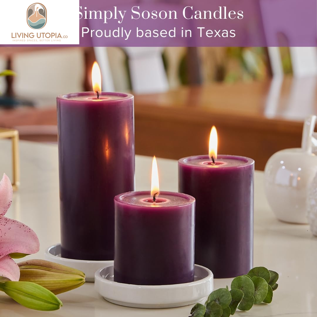 3X6 Inch Purple Pillar Candles Set of 3, Smooth Texture, Unscented Purple Candles, Dripless Candles, 3 Inch Pillar Candles Ideal as Wedding, Parties, Spas, Dinner, Home Decoration, Church