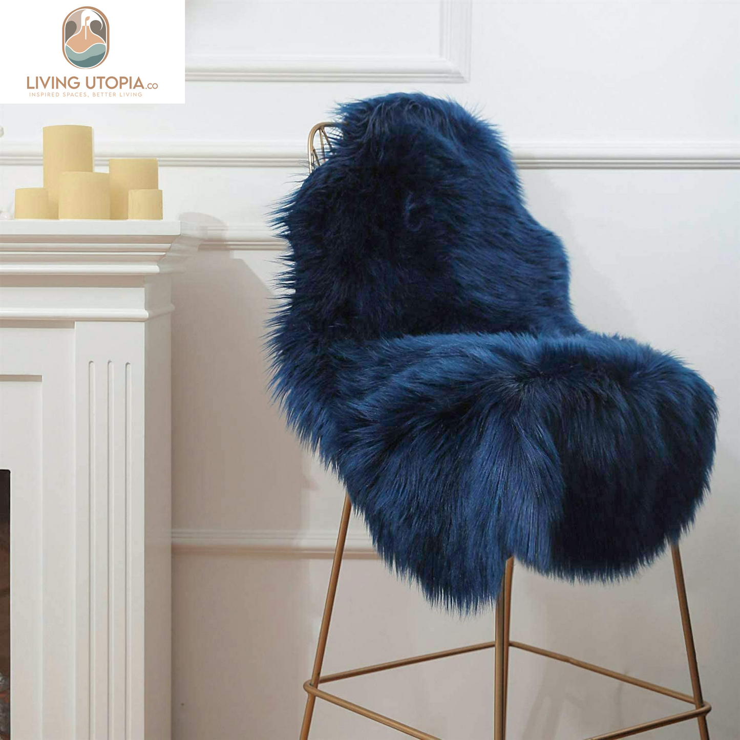 Ashler Faux Fur Rug, Fluffy Shaggy Area Rug Ultra Soft 2 X 3 Feet Sheepskin Fur Rug, Navy Blue Fuzzy Rug Machine Washable Shag Rug, Nursery Decor Throw Rugs for Bedroom, Kids Room, Living Room