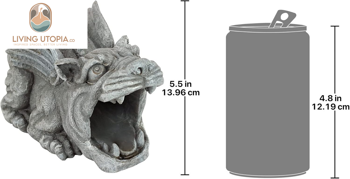 Roland the Gothic Gargoyle Gutter Guardian Rain Downspout Extension Outdoor Statue, 10 Inch Long, Cast Stone Resin, Grey Stone Finish