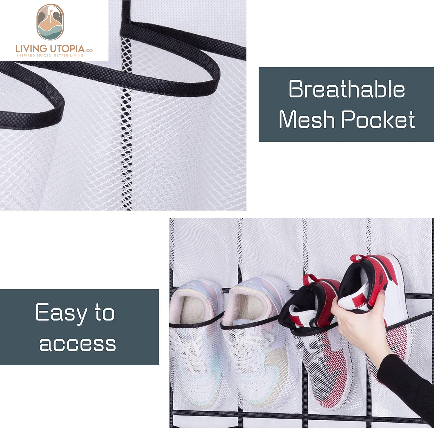 28 Large Mesh Pockets over the Door Shoe Rack, Hanging Shoe Organizer for Closet Hanging Sneaker Holder Hanger, White