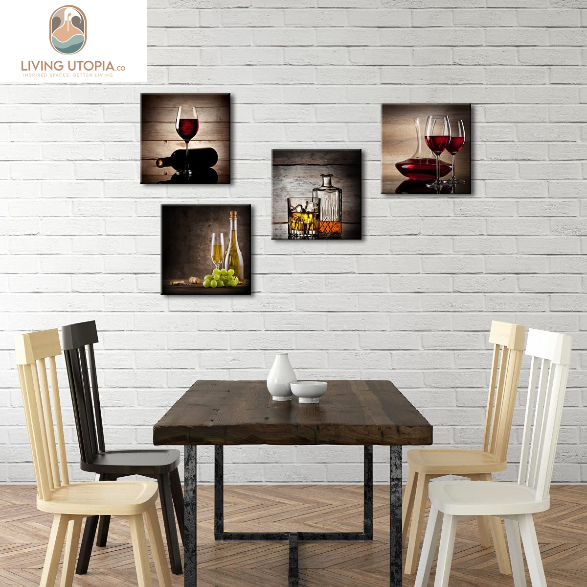 Red Wine Cups Modern Kitchen Wall Art Dinning Room Wall Decor 4 Panels Abstract Canvas Prints Artwork Contemporary Vintage Pictures Paintings on Canvas Wall Art for Kitchen Home