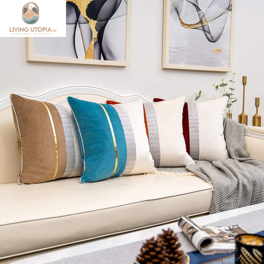 Wine Red Patchwork Velvet Lumbar Pillow Cover with Gold Striped Leather Cushion Case Modern Luxury Pillowcase for Sofa Couch Bedroom Living Room Home Decor,12"X20"