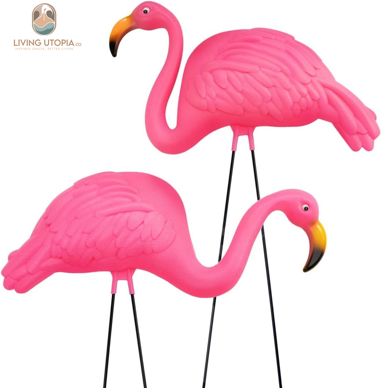 Pink Flamingos Yard Decorations - 2 Pack Extra Large 24" Tall Plastic Flamingo Statue W/Metal Stakes - Lawn Ornaments & Garden Decor for Outdoor Parties