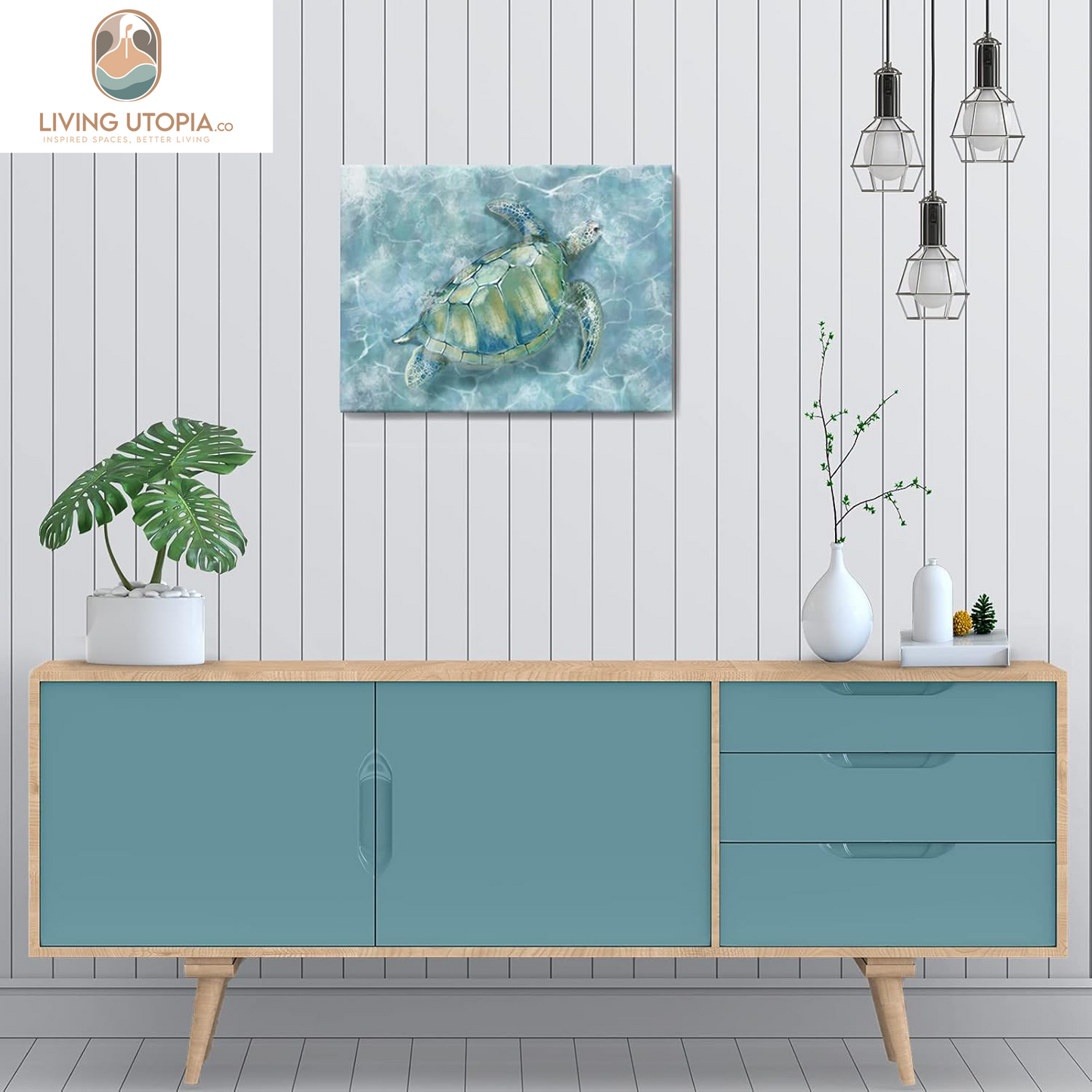 Bathroom Wall Decor Canvas Wall Art for Bedroom Sea Turtle Pictures Blue Coastal Room Decorations Artwork Green Turtle Wall Decorations 16” X 24”