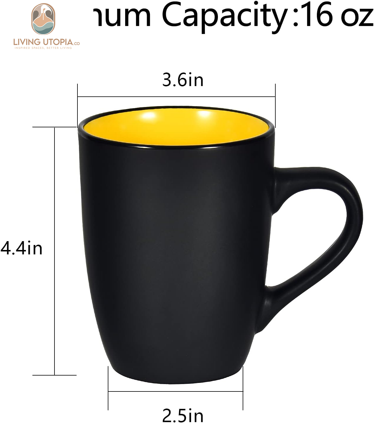 Ceramic Coffee Mug, 1 Pack Large Coffee Mug, 16Oz Restaurant Coffee Mug with Handle, Black Porcelain Mug for Office and Home, Large Ceramic Coffee Cup for Coffee Tea Cocoa Juice, Yellow