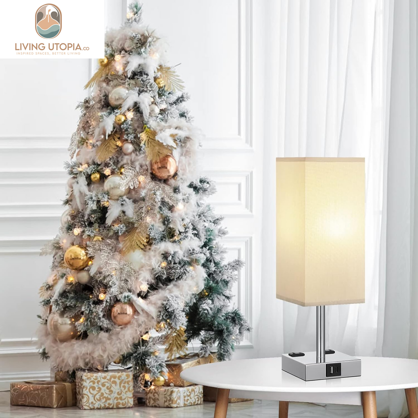 【Upgraded】Bedside Table Lamp Touch Control, with USB C+A Charging Ports & Dual AC Outlets, 3-Way Nightstand Lamp for Bedroom with Lampshade Living Room Office(Led Dimmable Bulb Included)