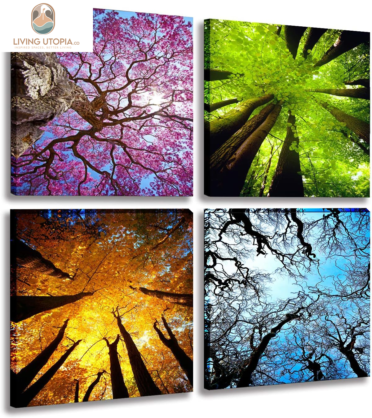 Art 4 Panels Canvas Wall Art Spring Summer Autumn Winter Four Seasons Landscape Color Tree Painting Picture Prints Modern Giclee Artwork Stretched and Framed for Living Room Home Decoration