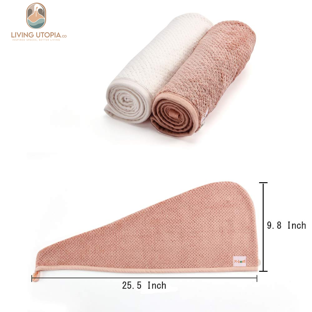2 Pack Microfiber Hair Towel Wrap,Hair Drying Towel with Button, Towel Turban,Head Towel to Dry Hair Quickly (Pink&Beige)