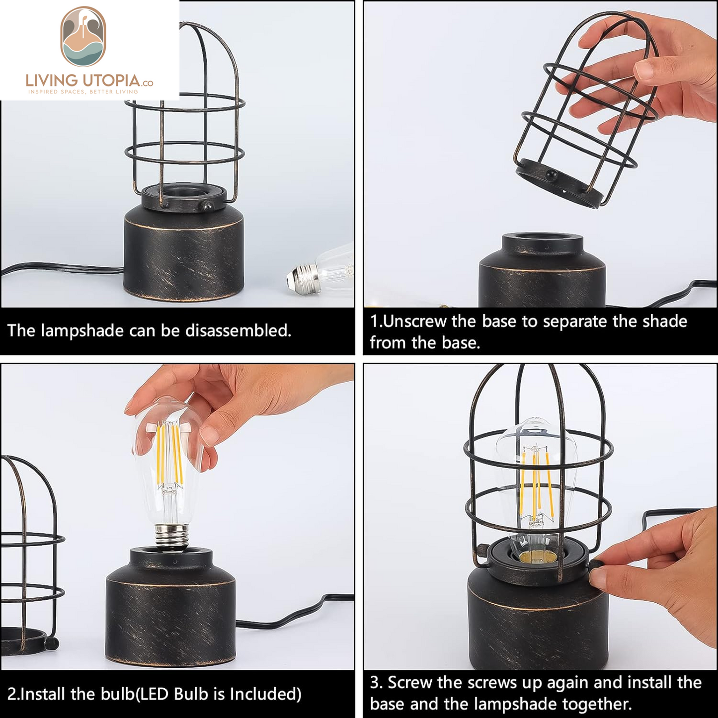 ๐ฆ๐บ๐ฎ๐น๐น ๐ง๐ผ๐๐ฐ๐ต ๐ง๐ฎ๐ฏ๐น๐ฒ ๐๐ฎ๐บ๐ฝ for Small Spaces - 3 Way Dimmable Industrial Bedside Lamp - Steampunk Antique Nightstand Desk for Bedroom, Living Room (Bulb Included)