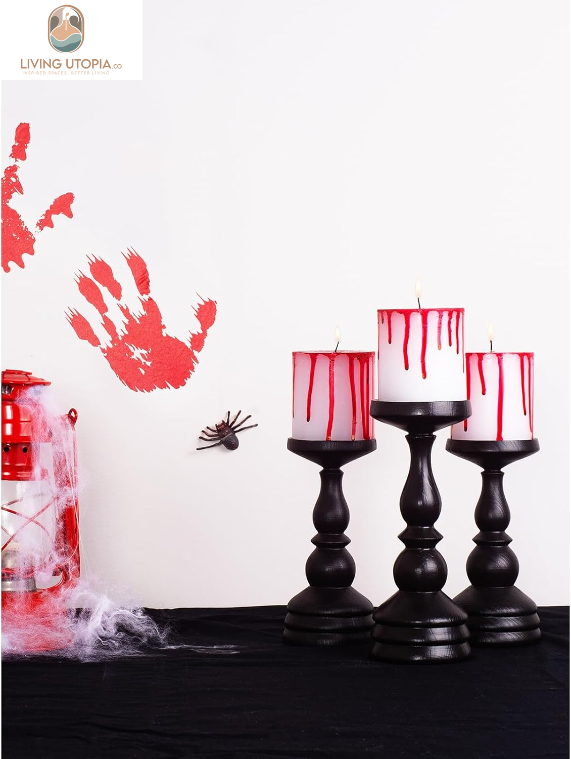 3X3 Pillar Candles Set of 3 - No Drip Candles - Decorative Candles Unscented Ideal as Halloween Candles and Bloody Halloween Decor - Bloody Candles Pillar