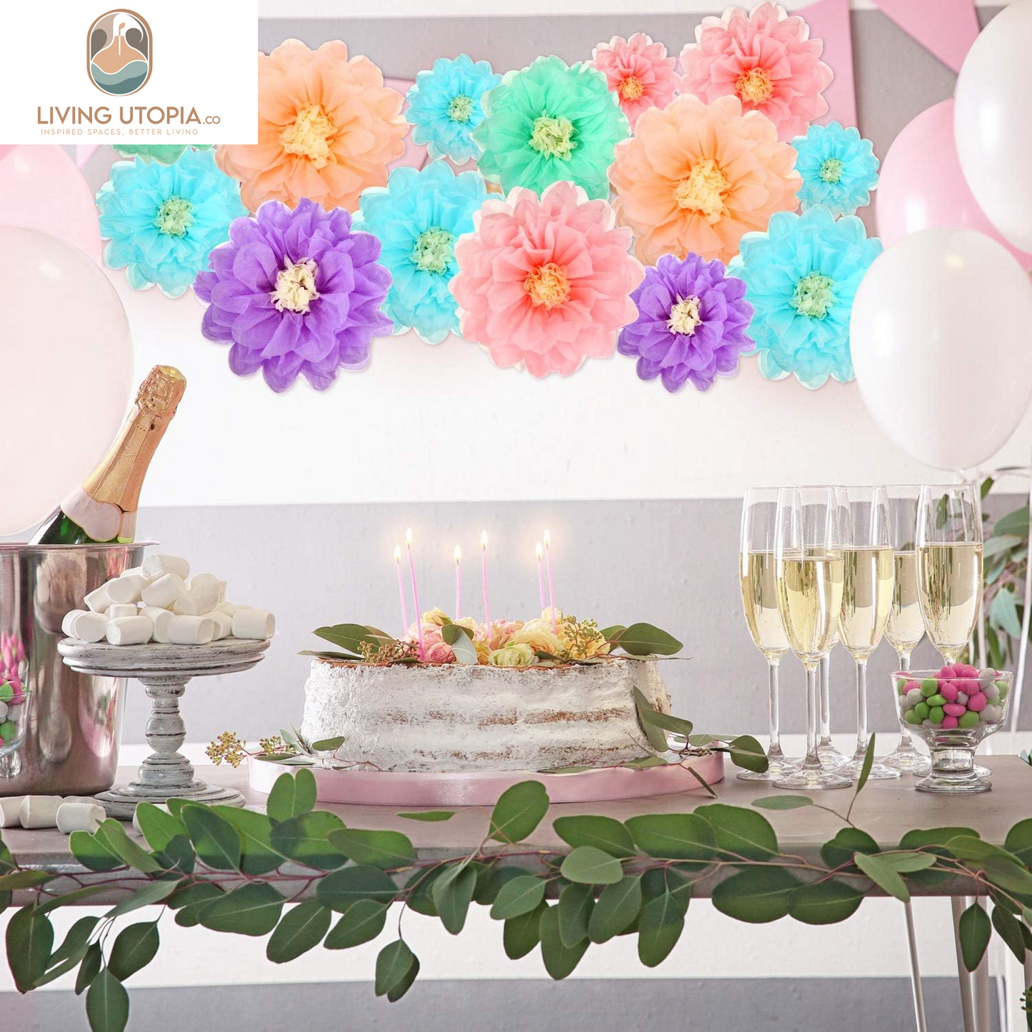 20 Pieces Mexican Paper Flower Tissue Day of the Dead Pom Poms 3D Paper Flower DIY Crafting for Halloween Thanksgiving Fiesta Wedding Party Ceiling Bloom Decoration(Vivid Color)