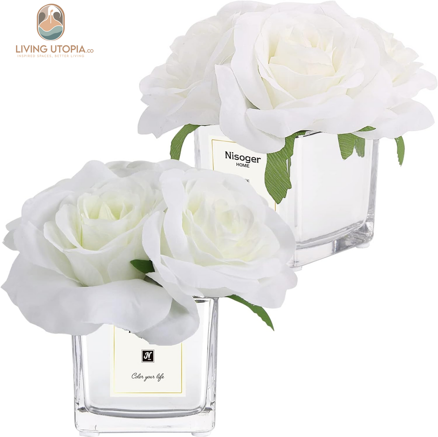 2 Pack Fake Flowers with Vase, Silk Roses Artificial Flowers in Vase, Faux Flower Arrangement with Vase Suitable for Home Office Decoration, Dining Table Centerpiece, Valentine'S Day