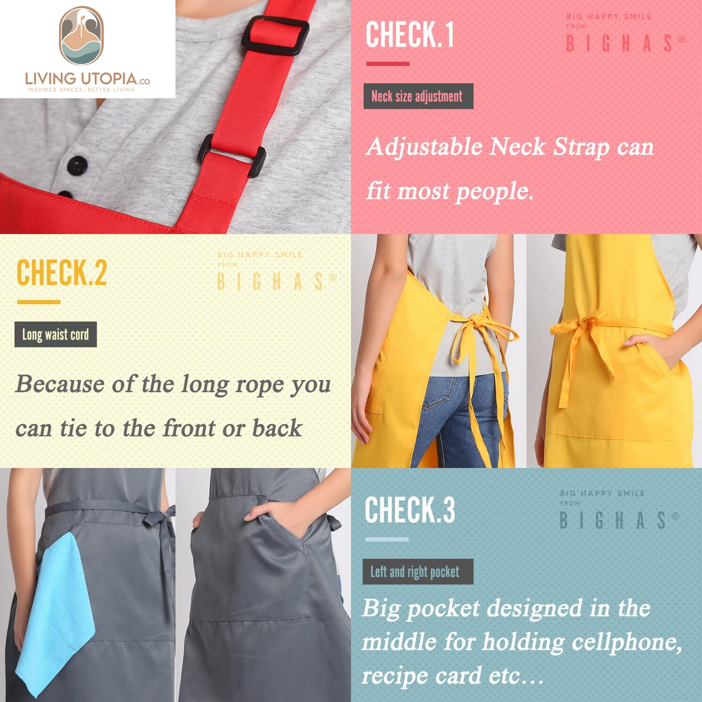 Adjustable Bib Apron with Long Ties for Women Men 18 Colors Chef Kitchen Cooking