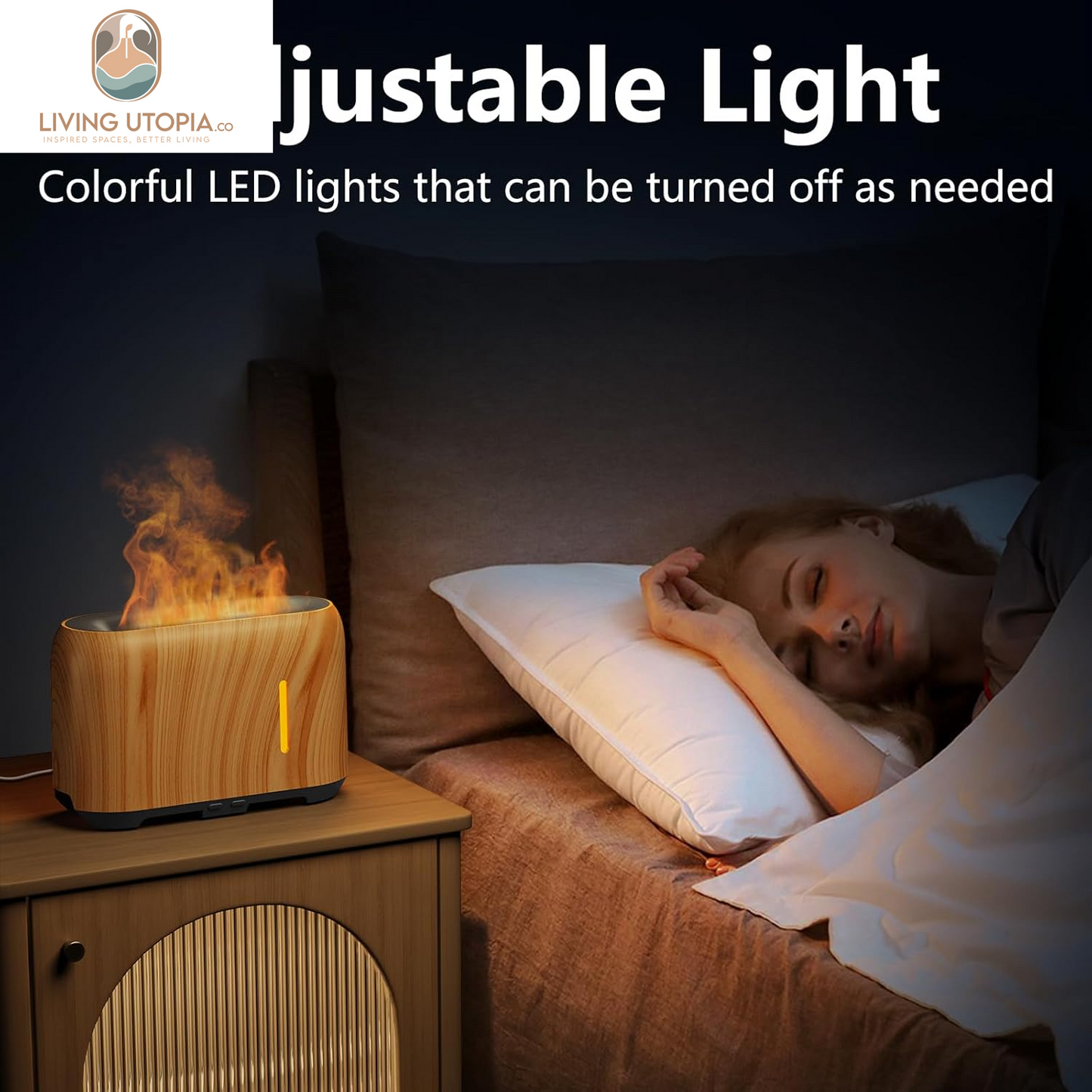 Upgraded Flame Essential Oil Diffuser, Aromatherapy Air Diffuser with Remote Control, RGB Fire Cool Mist Scent Diffuser/Humidifier for Home Office with Timer, 2 Mist Modes, Auto Off-White Birch
