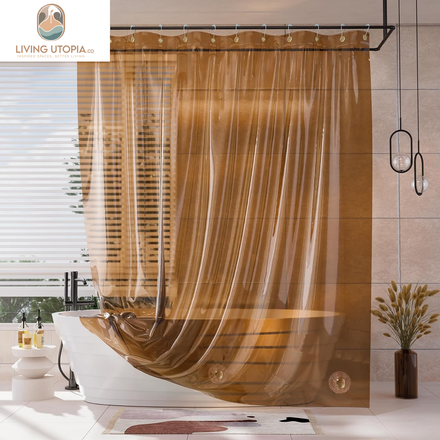 Shower Curtain Liner, 100% EVA Soft Clear Amber Heavy Duty Shower Curtain and Liner 2-In-1, 72X72 Luxury Plastic Weighted Bathroom Shower Liner, 12 Rustproof Grommets & 3 Heavyweight Stones