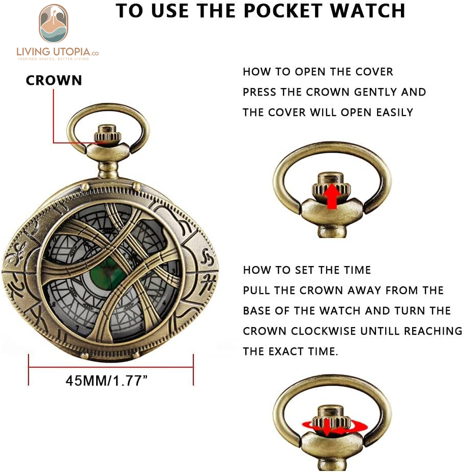 Mens Quartz Pocket Watch Green Eyes round Case Shape Pendant Necklace Pocket Watch