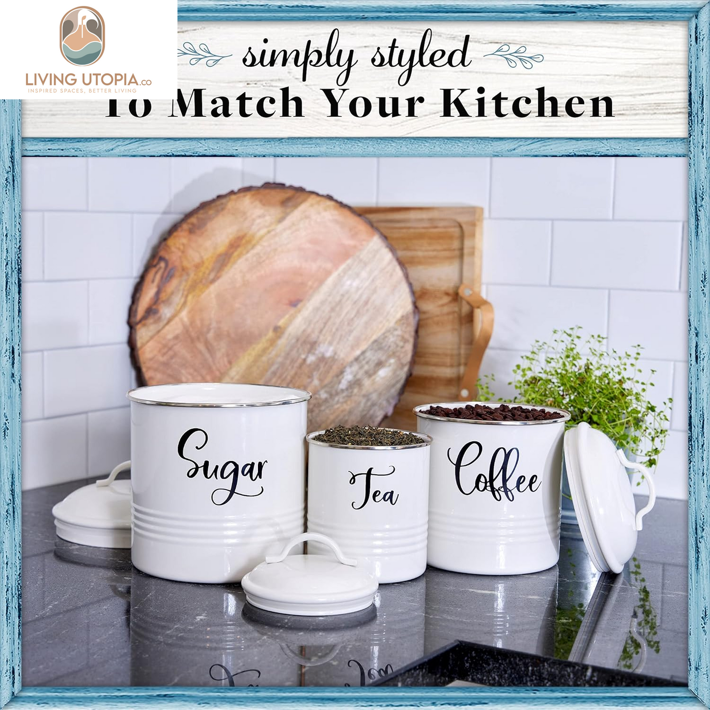 Food Storage Containers Set with Lids, Farmhouse Home Kitchen Decor Rustic Vintage Canisters