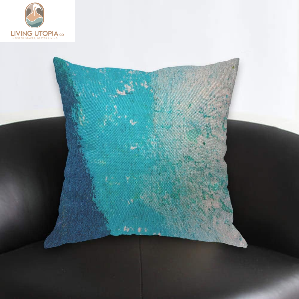 Blue Abstract Watercolor Macro Texture Throw Pillow Cover Aquarelle Ocean Doodle Liquid Water Grain Graphic Pillow Case 18X18 Inch Decorative Men Women Room Cushion Cover for Home Bed
