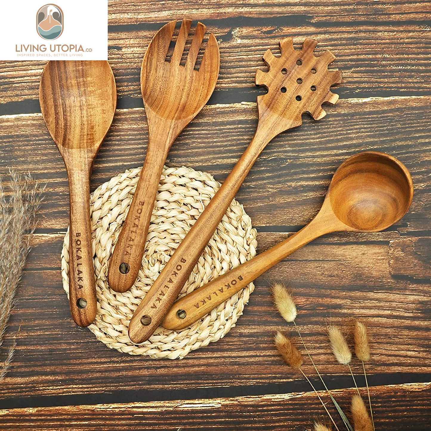Wooden Spoons for Cooking, Teak Wooden Kitchen Utensils Set Wooden Cooking Utensils 8Pcs Wooden Spatulas Wooden Utensils for Cooking