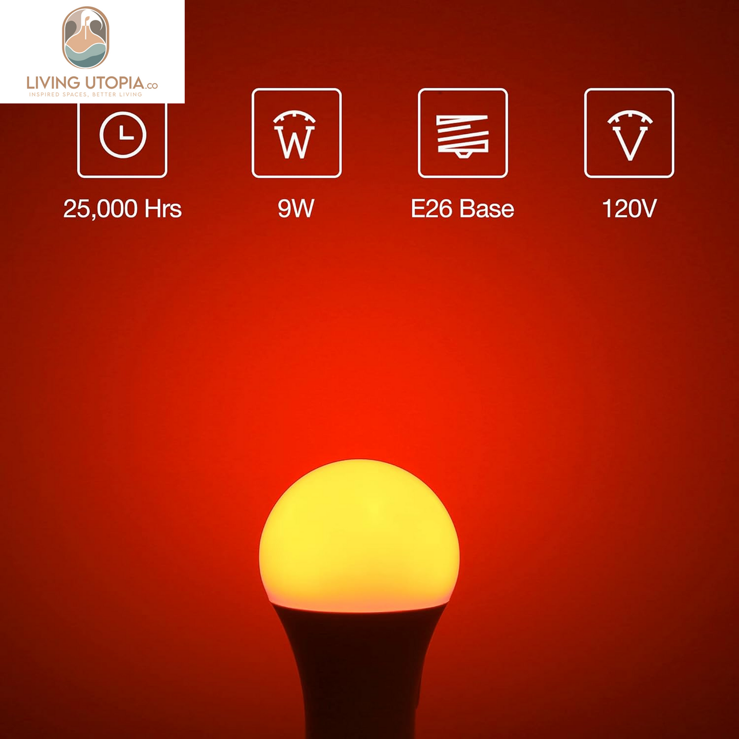 LED Red Light Bulb 60W Equivalent, A19 LED E26 Base Red Color Light Bulbs, 9W Red LED Bulb for Halloween, Christmas Decoration, Party, Bars, Porch Lights, Holiday Mood Lighting, Pack of 2