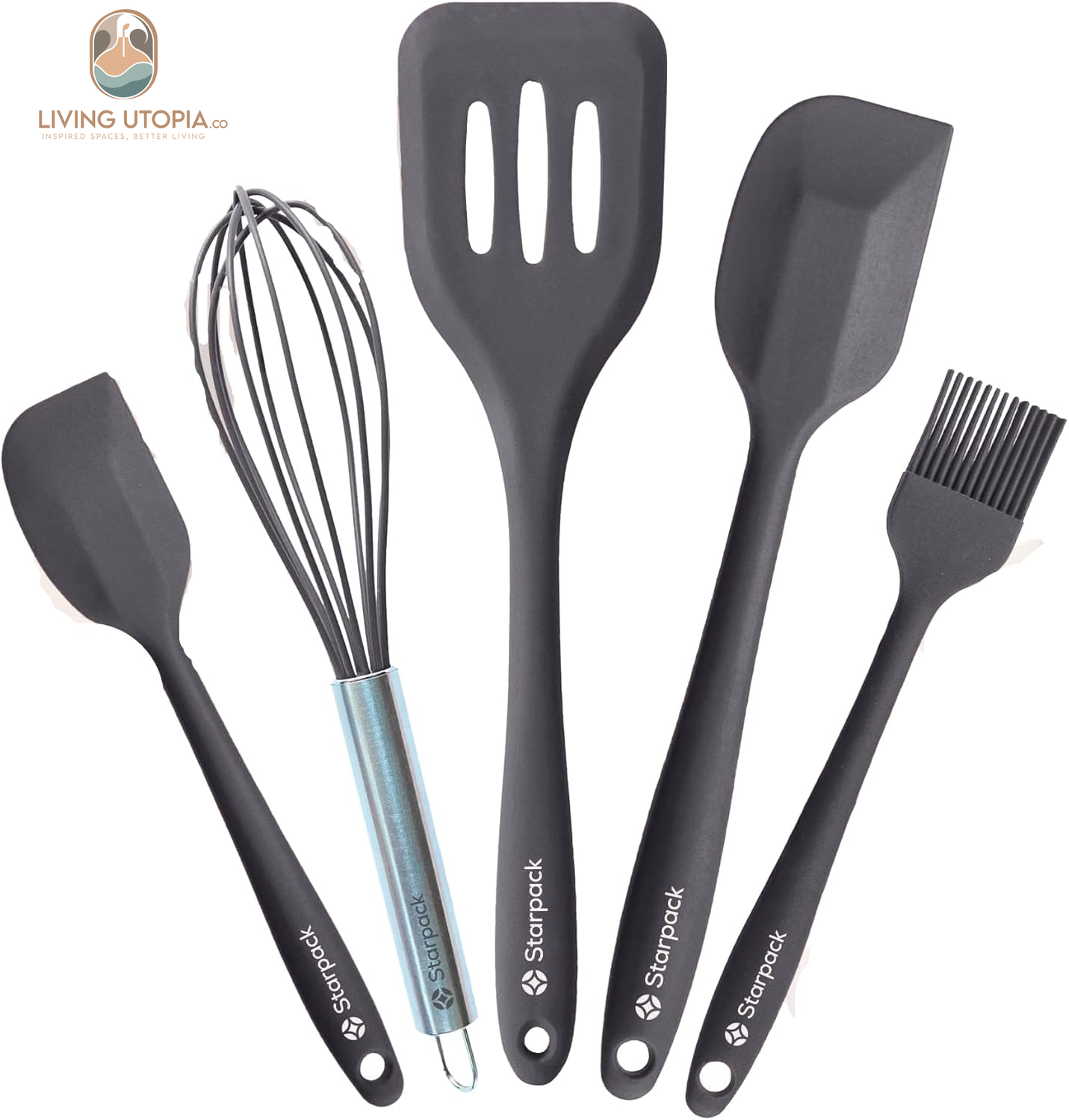Starpack 'Flip & Whip' Premium Silicone Baking Utensils Set (5 Pcs) - Cooking Utensils with Heat Resistant to 600°F - Baking Utensils - Large & Small Spatulas, Whisk & Basting - Brush Baking Tool Set