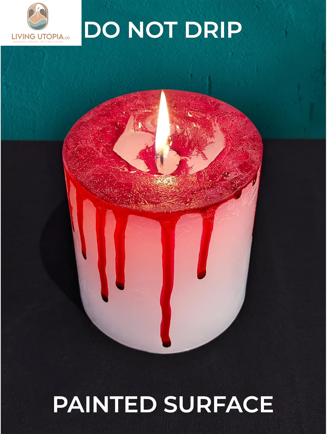 3X3 Pillar Candles Set of 3 - No Drip Candles - Decorative Candles Unscented Ideal as Halloween Candles and Bloody Halloween Decor - Bloody Candles Pillar
