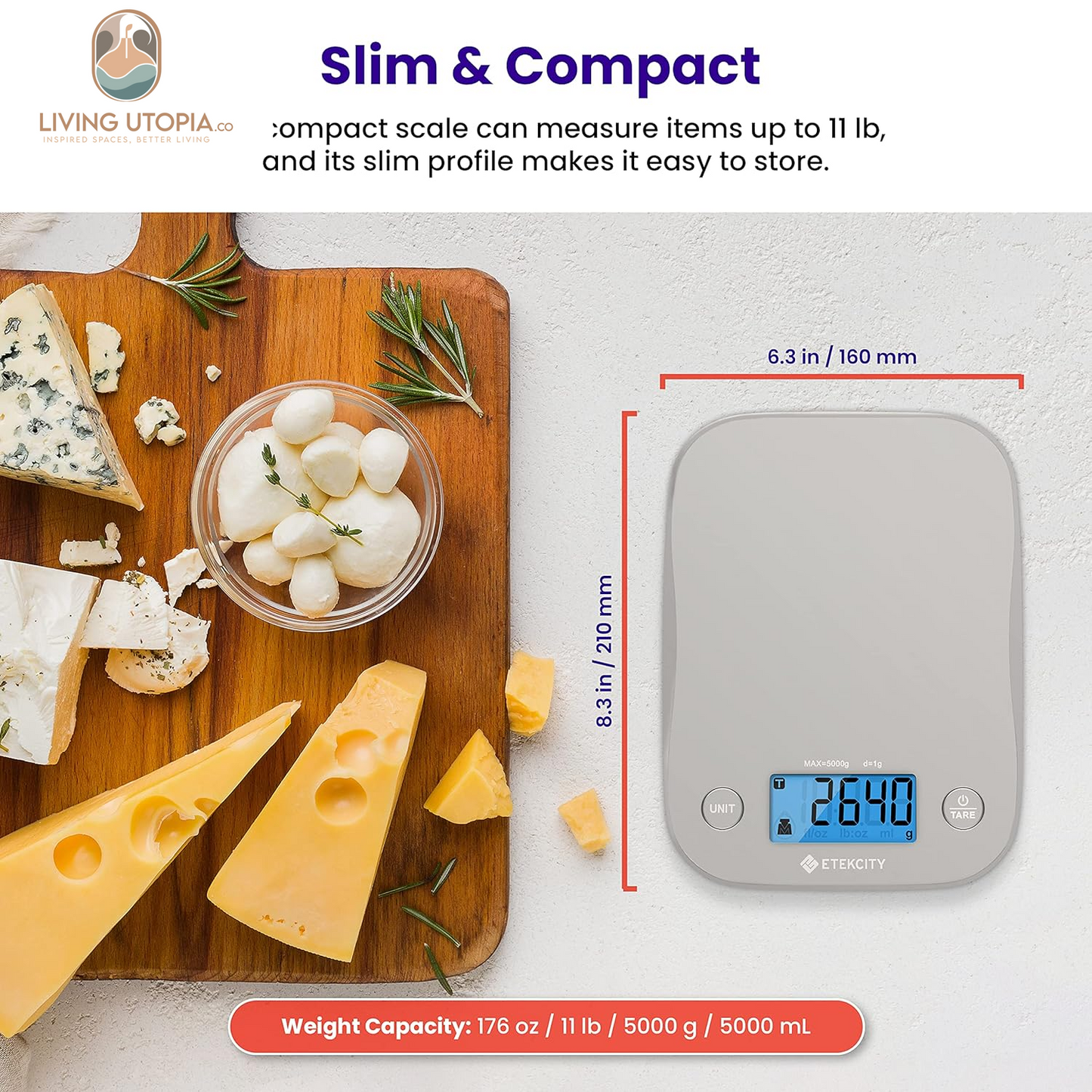 Food Kitchen Scale, Digital Weight Grams and Oz for Cooking, Baking, Meal Prep, and Diet, Medium, Gray