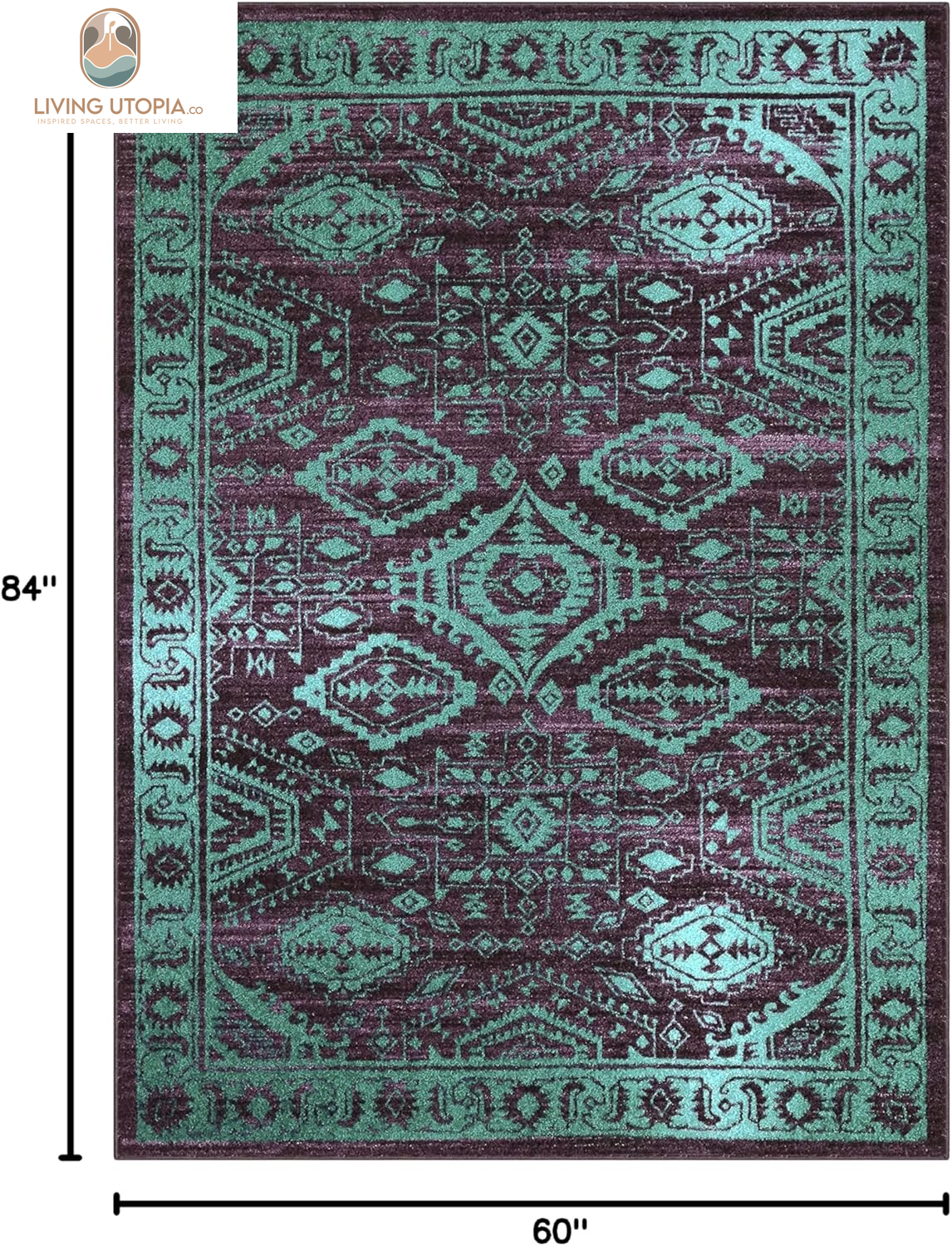 Georgina Traditional Area Rugs – Made in USA – Low Profile, Non Slip, Pet–Friendly Mat for Bedroom, Office, Living & Dining Room, 5' X 7', Wineberry/Teal