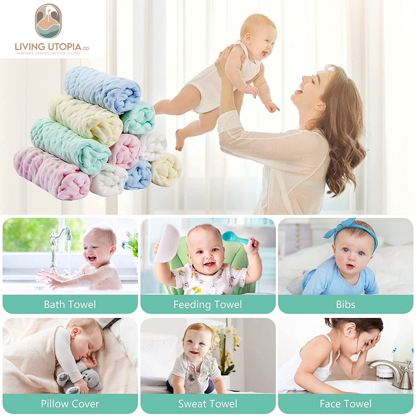 Baby Muslin Washcloths Baby Wipes Soft Newborn Essentials Baby Towels and Washcloths for Face Towel for Sensitive Skin Baby Wash Cloths 10 Pack 10X10 Inches Baby Register Shower Gift
