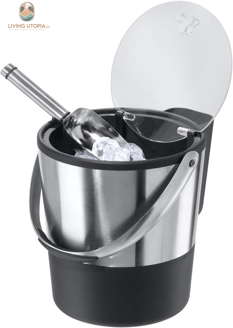 Insulated Ice Bucket, 4 Quart / 3.8 L, Stainless Steel, Black.