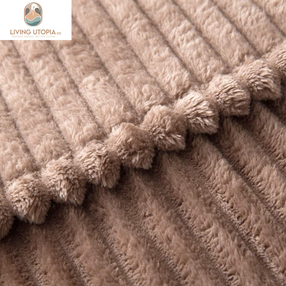 Fleece Throw Blanket for Couch 300GSM Super Soft Lightweight Plush Striped Blanket, Brown Warm Cozy Breathable Ribbed Flannel Blanket for Bed/Sofa, Twin Size 60"X80"