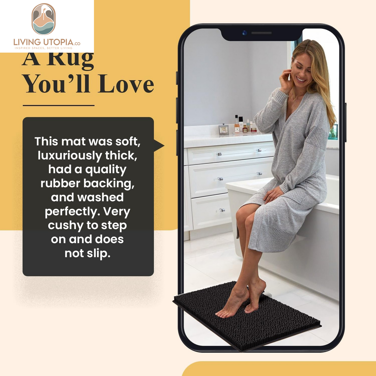 Plush Shaggy Chenille Bath Mat | Extra Soft, Super Absorbent, Non-Slip Bathroom Rug | Fluffy Microfiber, Area Rug Sets for Bathroom Floor, Kitchen, Living Room | 47"X27" | Charcoal Gray