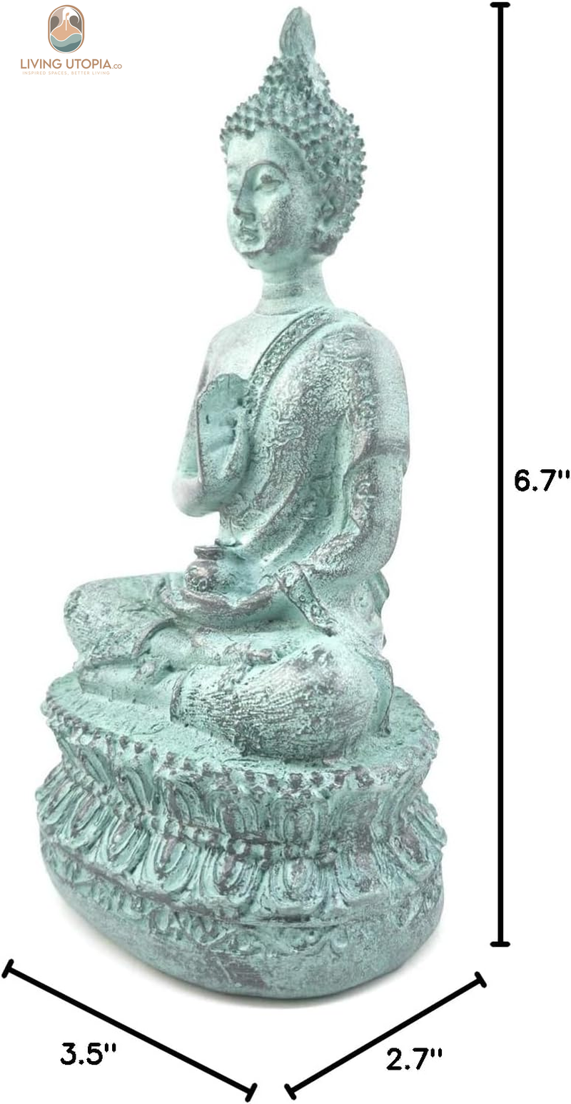 Thai Sitting Buddha Statue for Home Decor Turquoise 6.7"
