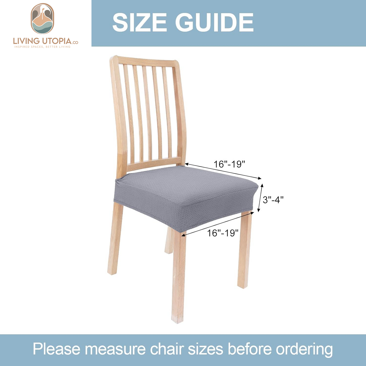Stretch Jacquard Seat Covers for Dining Room Chairs Set of 6, Removable Washable Chair Seat Protector Slipcovers, No Rear Covers, Grey