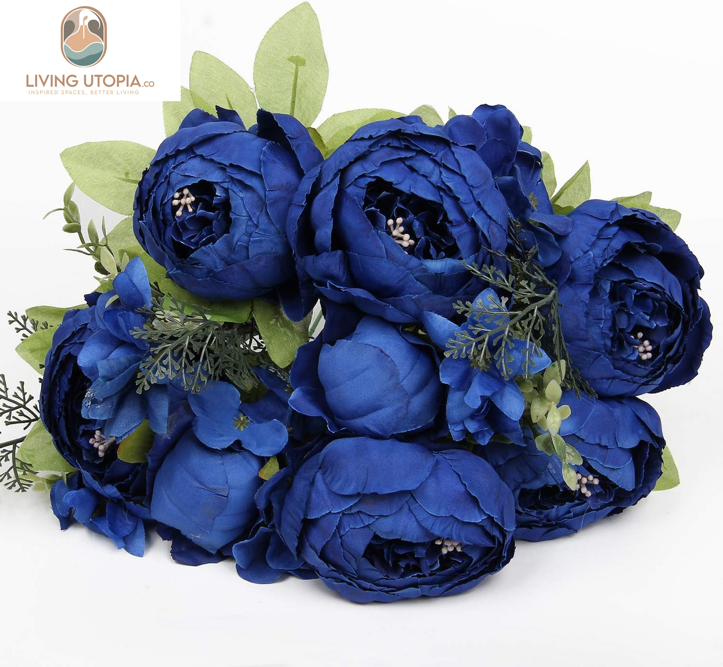 Silk Peony Bouquet Vintage Artificial Peonies Flower for Home Wedding Party Decor (1Pcs, Royal Blue)