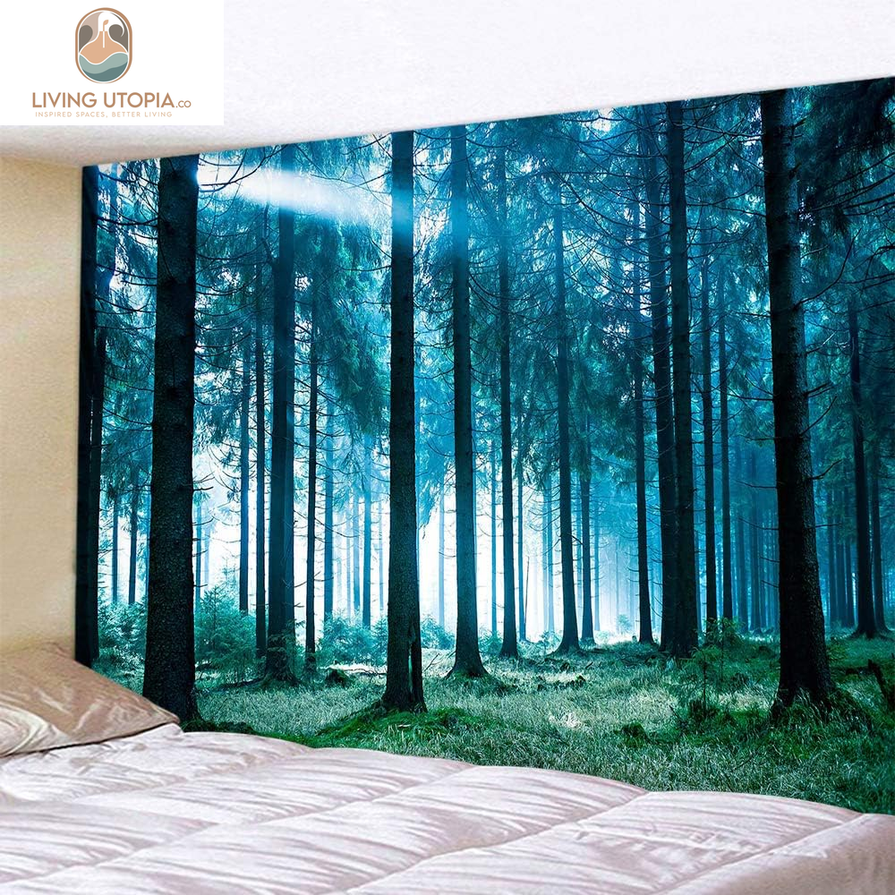 Forest Tapestry Home Decor Landscape Tapestry Living Room Bedroom Decoration Tapestry Magic Tapestry Curtain (Forest White Light, 60''L×51''W)