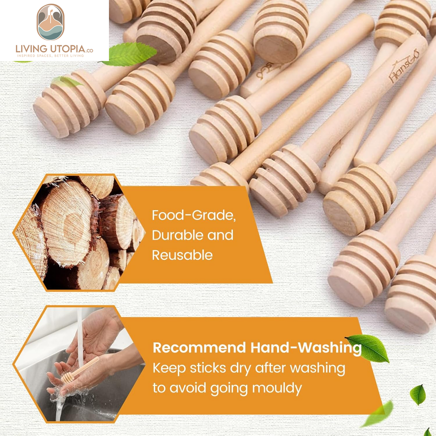 20PCS Wooden Honey Dipper Sticks, 3 Inch Honeycomb, Mini Honey Spoon Wand for Jar and Dispenser, Top off Cupcake, Themed Baby Shower, Bridal Party Favors