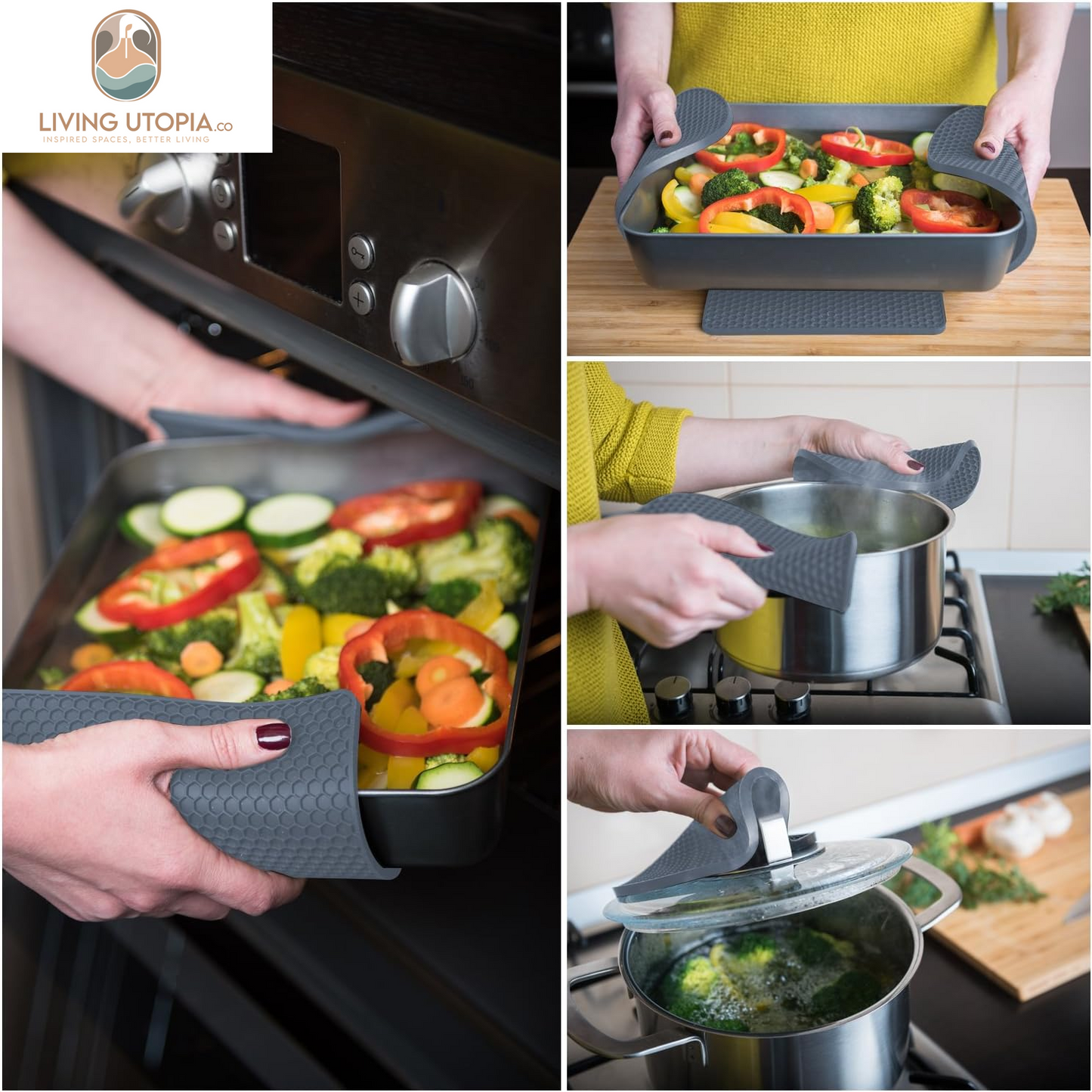 Silicone Trivet for Hot Dishes. Silicone Pot Holders Are Heat Resistant Mats for Countertop up to 440°F, Multipurpose - Non Slip Jar Opener Hot Disher Spoon Rest Food Grade & BPA Free (Gray)